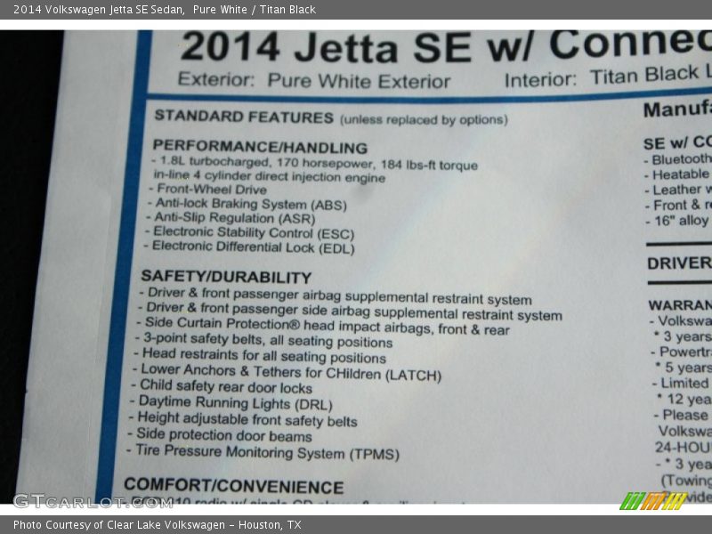 Pure White / Titan Black 2014 Volkswagen Jetta SE Sedan