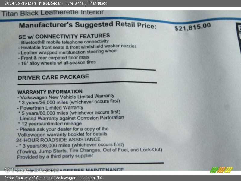 Pure White / Titan Black 2014 Volkswagen Jetta SE Sedan