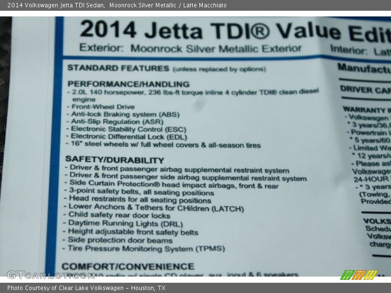Moonrock Silver Metallic / Latte Macchiato 2014 Volkswagen Jetta TDI Sedan