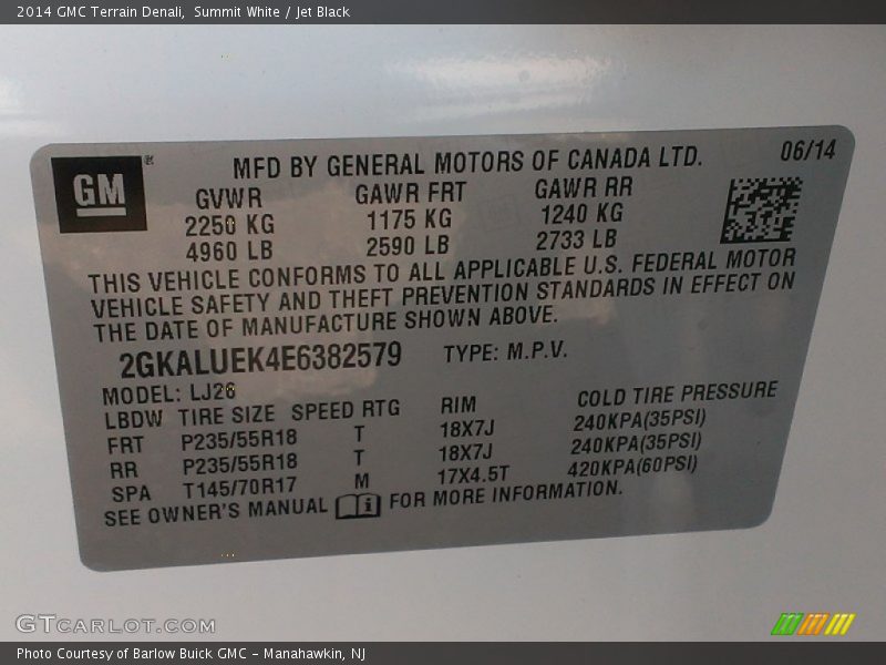 Summit White / Jet Black 2014 GMC Terrain Denali