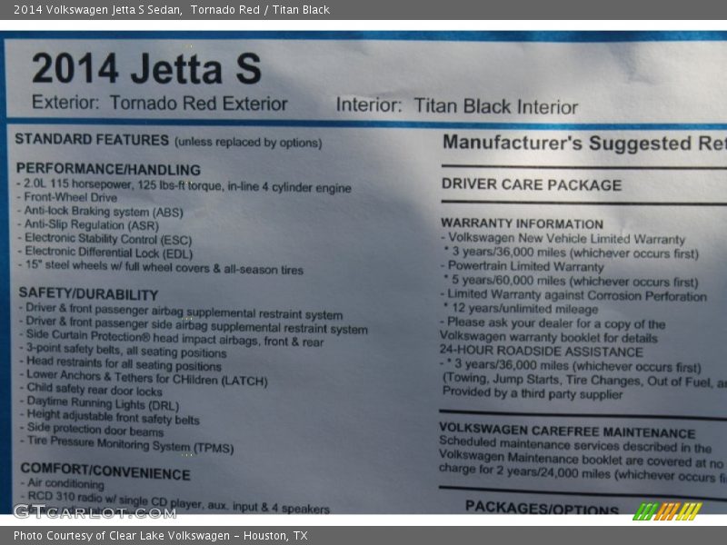 Tornado Red / Titan Black 2014 Volkswagen Jetta S Sedan