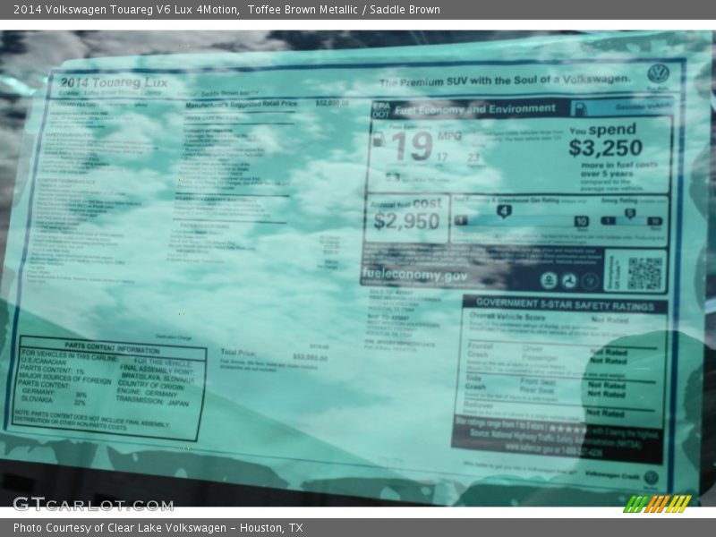 Toffee Brown Metallic / Saddle Brown 2014 Volkswagen Touareg V6 Lux 4Motion