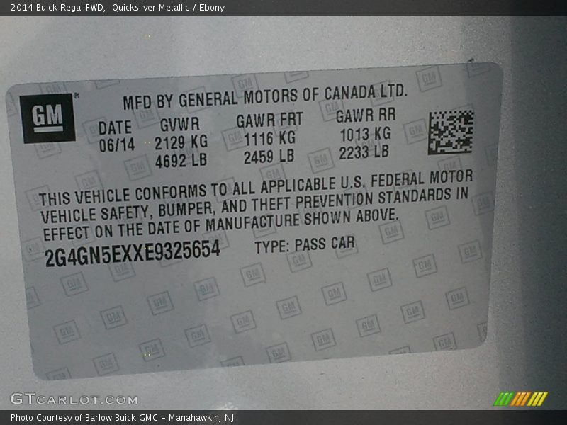 Quicksilver Metallic / Ebony 2014 Buick Regal FWD