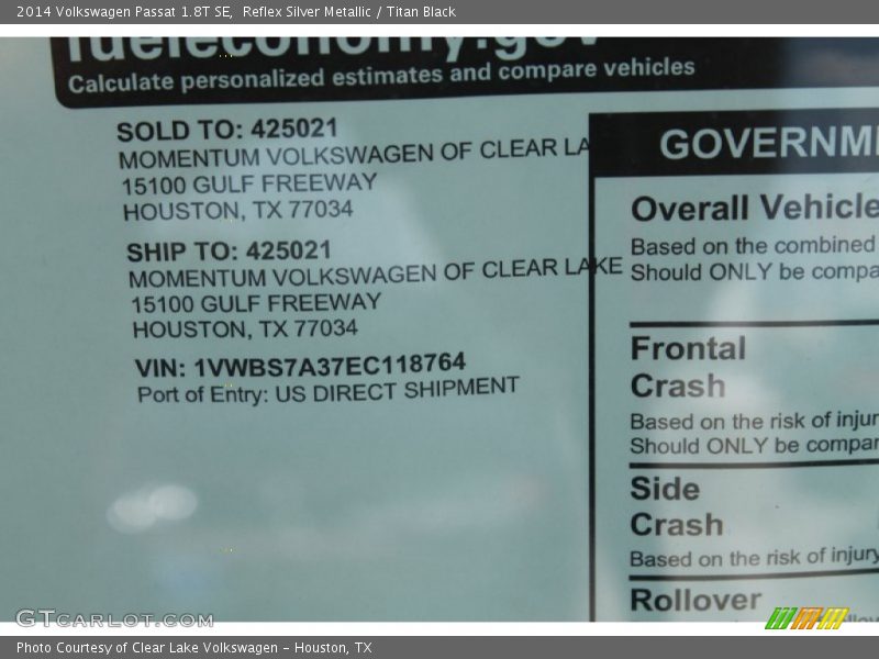 Reflex Silver Metallic / Titan Black 2014 Volkswagen Passat 1.8T SE