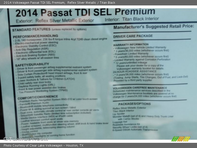 Reflex Silver Metallic / Titan Black 2014 Volkswagen Passat TDI SEL Premium