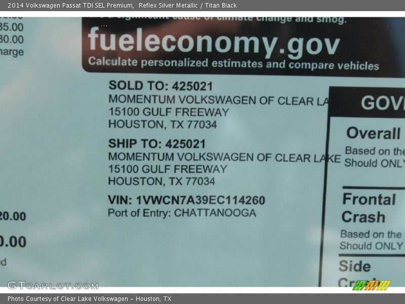 Reflex Silver Metallic / Titan Black 2014 Volkswagen Passat TDI SEL Premium