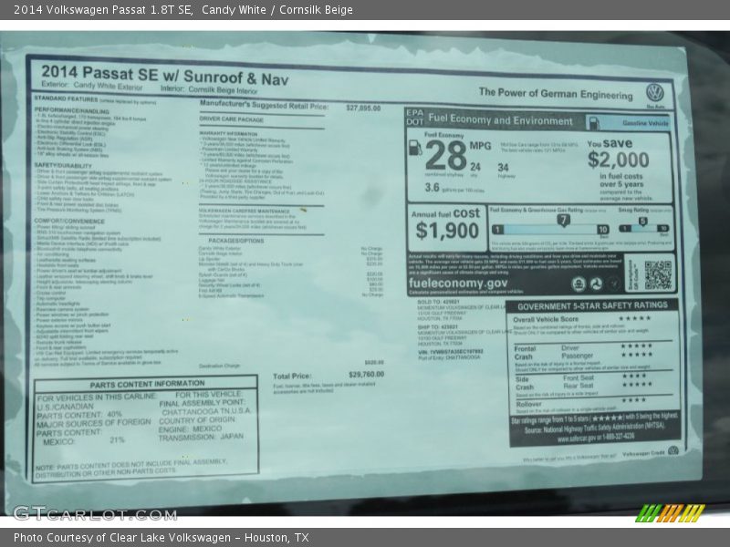 Candy White / Cornsilk Beige 2014 Volkswagen Passat 1.8T SE