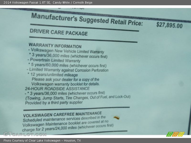 Candy White / Cornsilk Beige 2014 Volkswagen Passat 1.8T SE