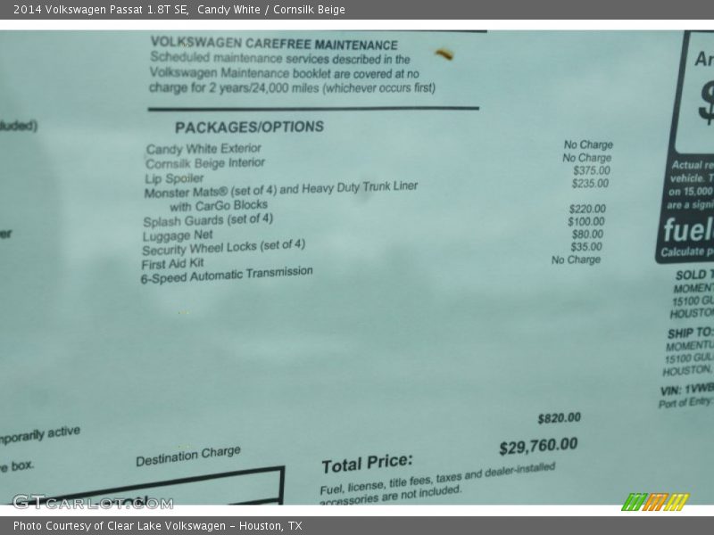 Candy White / Cornsilk Beige 2014 Volkswagen Passat 1.8T SE