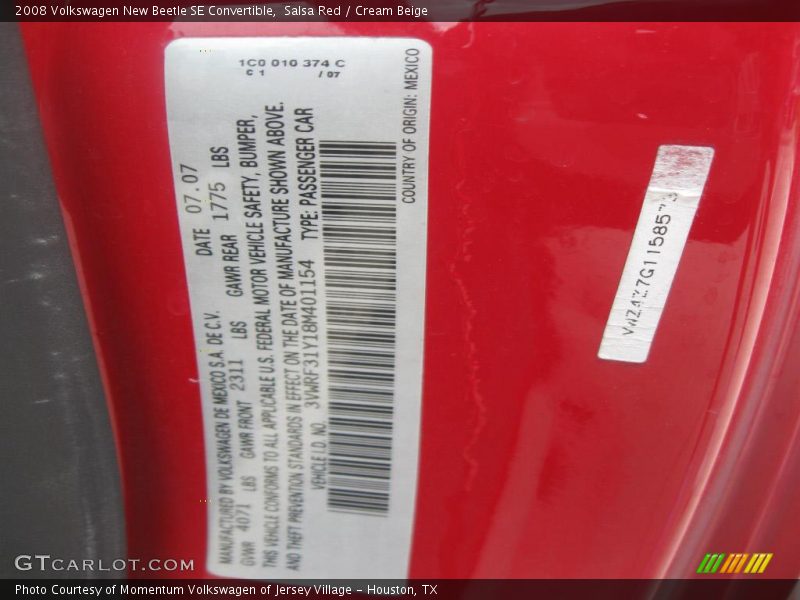 Salsa Red / Cream Beige 2008 Volkswagen New Beetle SE Convertible