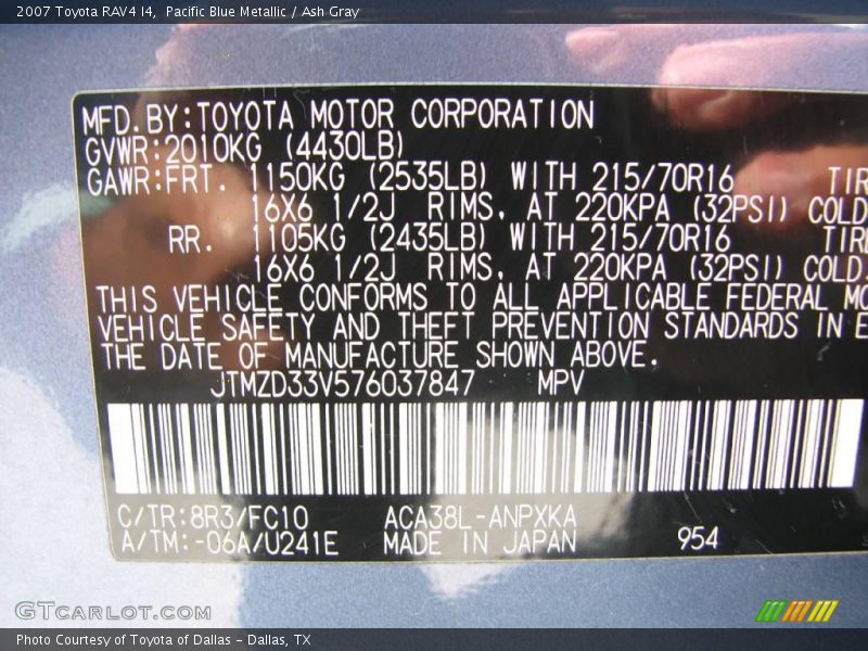 Pacific Blue Metallic / Ash Gray 2007 Toyota RAV4 I4