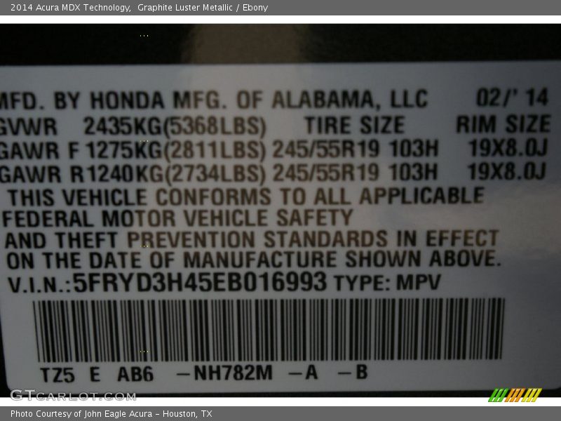 Graphite Luster Metallic / Ebony 2014 Acura MDX Technology