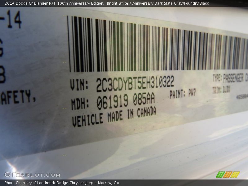 Bright White / Anniversary Dark Slate Gray/Foundry Black 2014 Dodge Challenger R/T 100th Anniversary Edition