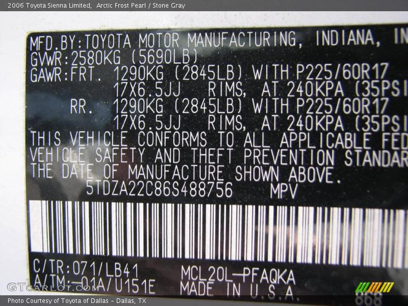 Arctic Frost Pearl / Stone Gray 2006 Toyota Sienna Limited