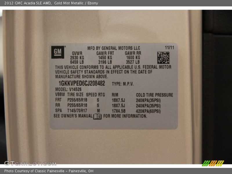 Gold Mist Metallic / Ebony 2012 GMC Acadia SLE AWD