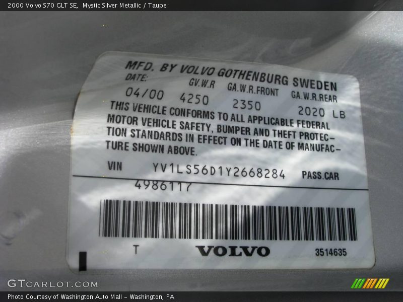 Mystic Silver Metallic / Taupe 2000 Volvo S70 GLT SE