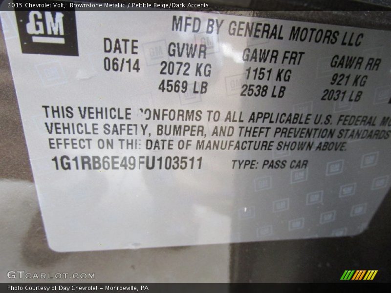 Brownstone Metallic / Pebble Beige/Dark Accents 2015 Chevrolet Volt
