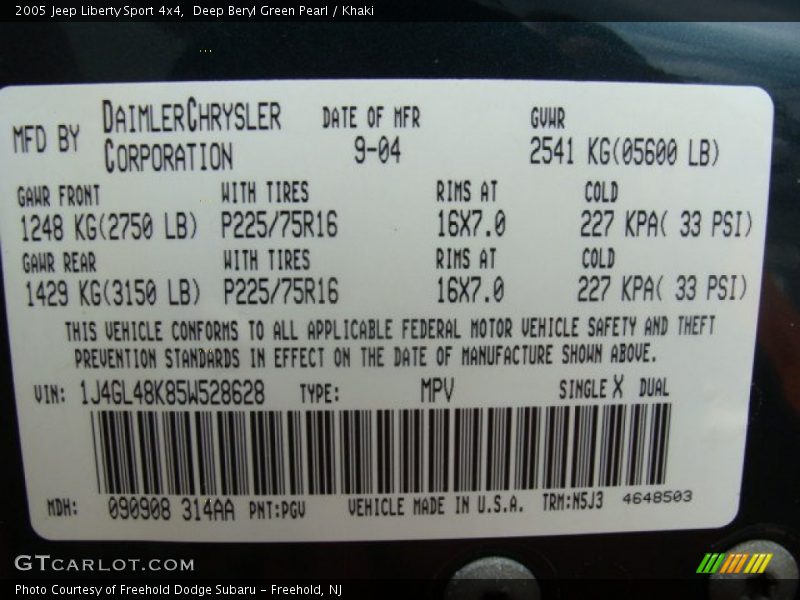 Deep Beryl Green Pearl / Khaki 2005 Jeep Liberty Sport 4x4