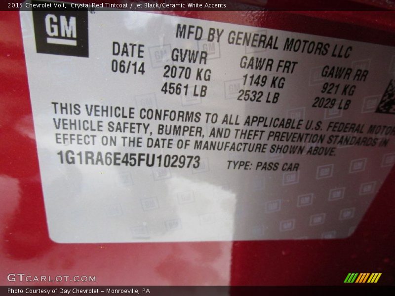 Crystal Red Tintcoat / Jet Black/Ceramic White Accents 2015 Chevrolet Volt