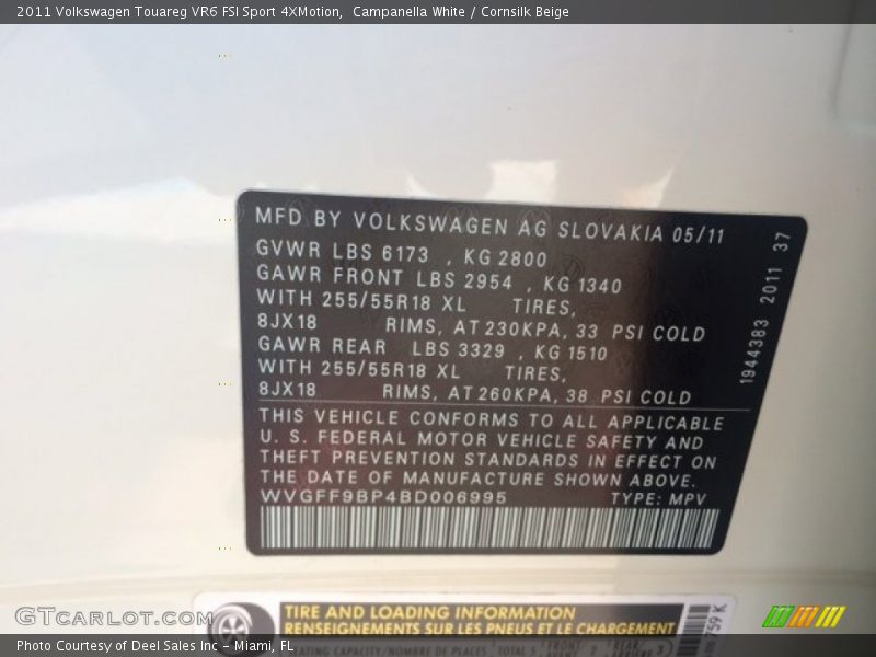 Campanella White / Cornsilk Beige 2011 Volkswagen Touareg VR6 FSI Sport 4XMotion