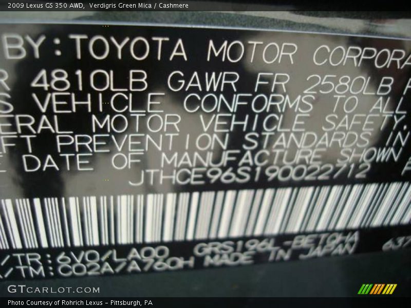 Verdigris Green Mica / Cashmere 2009 Lexus GS 350 AWD