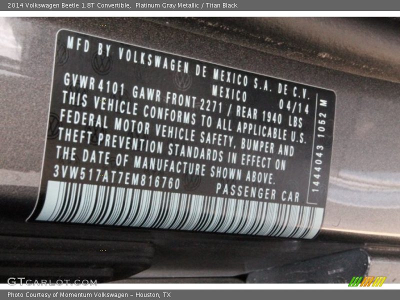 Platinum Gray Metallic / Titan Black 2014 Volkswagen Beetle 1.8T Convertible