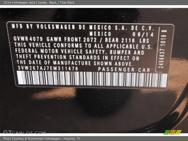 Black / Titan Black 2014 Volkswagen Jetta S Sedan