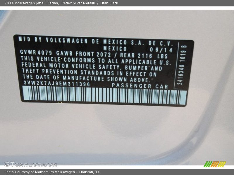 Reflex Silver Metallic / Titan Black 2014 Volkswagen Jetta S Sedan