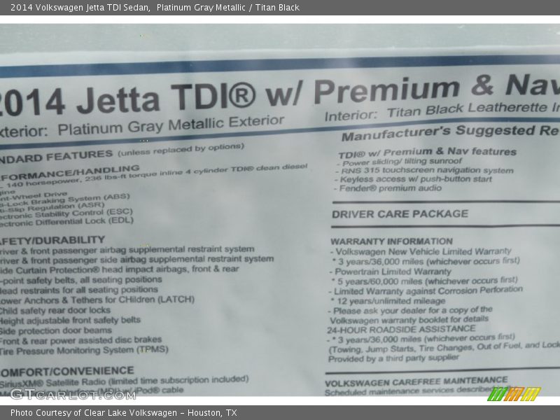 Platinum Gray Metallic / Titan Black 2014 Volkswagen Jetta TDI Sedan