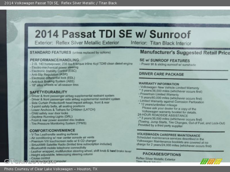 Reflex Silver Metallic / Titan Black 2014 Volkswagen Passat TDI SE