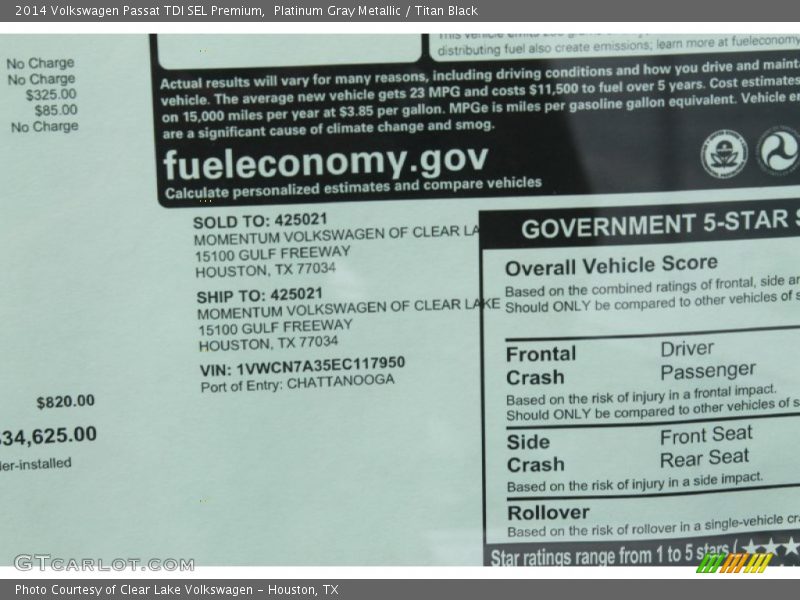 Platinum Gray Metallic / Titan Black 2014 Volkswagen Passat TDI SEL Premium