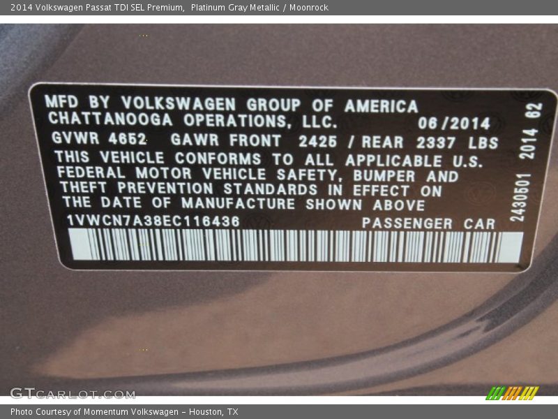 Platinum Gray Metallic / Moonrock 2014 Volkswagen Passat TDI SEL Premium