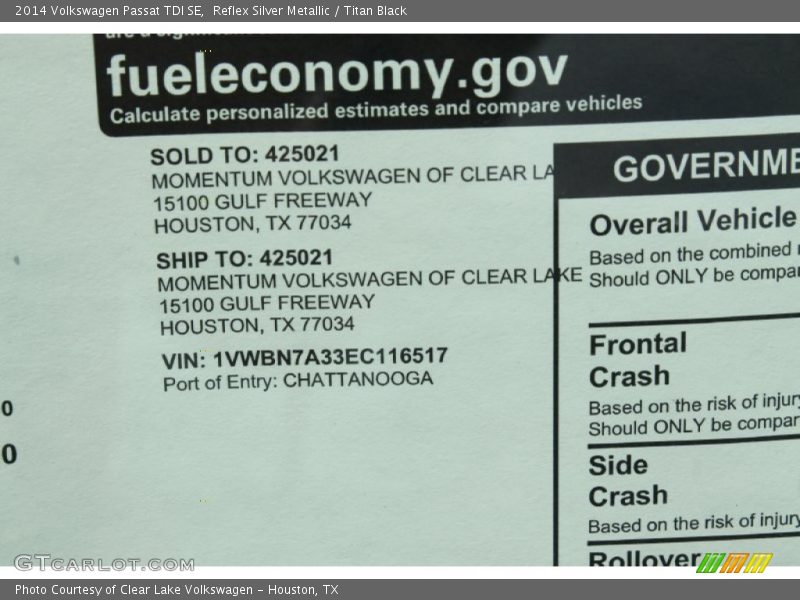 Reflex Silver Metallic / Titan Black 2014 Volkswagen Passat TDI SE