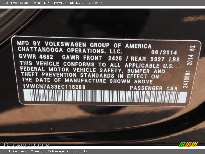 Black / Cornsilk Beige 2014 Volkswagen Passat TDI SEL Premium