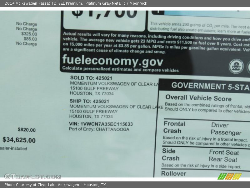 Platinum Gray Metallic / Moonrock 2014 Volkswagen Passat TDI SEL Premium