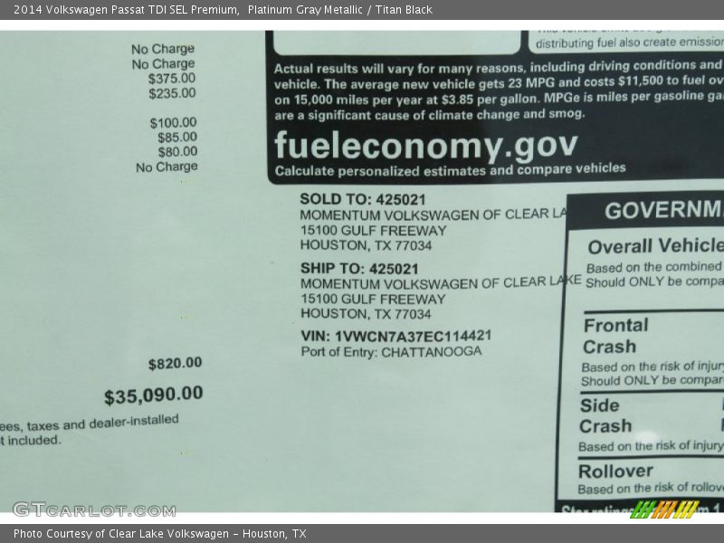 Platinum Gray Metallic / Titan Black 2014 Volkswagen Passat TDI SEL Premium