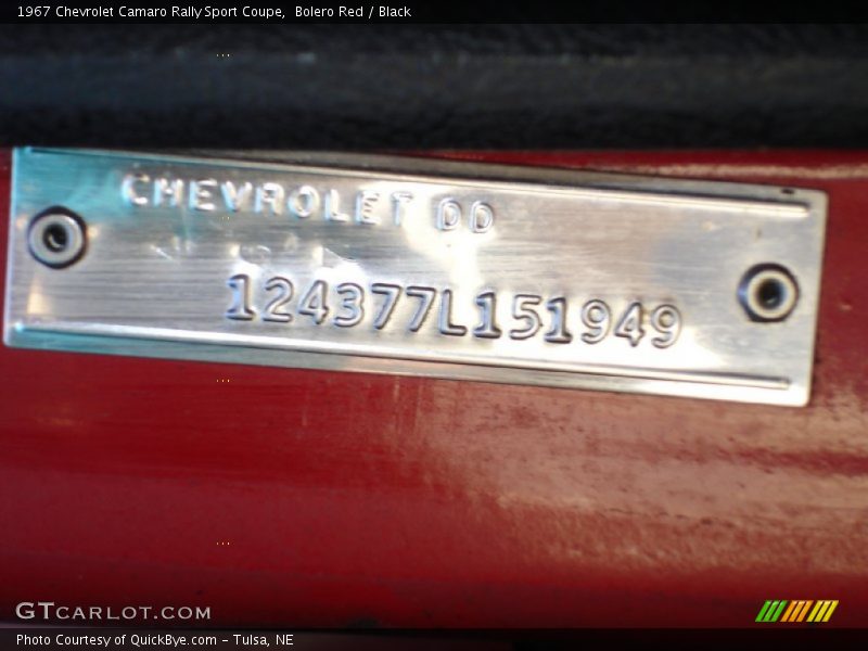 Bolero Red / Black 1967 Chevrolet Camaro Rally Sport Coupe
