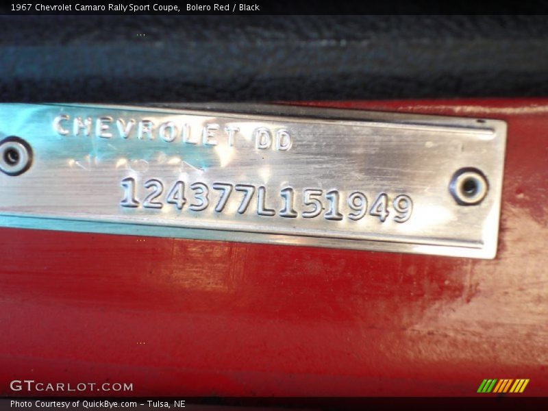 Bolero Red / Black 1967 Chevrolet Camaro Rally Sport Coupe