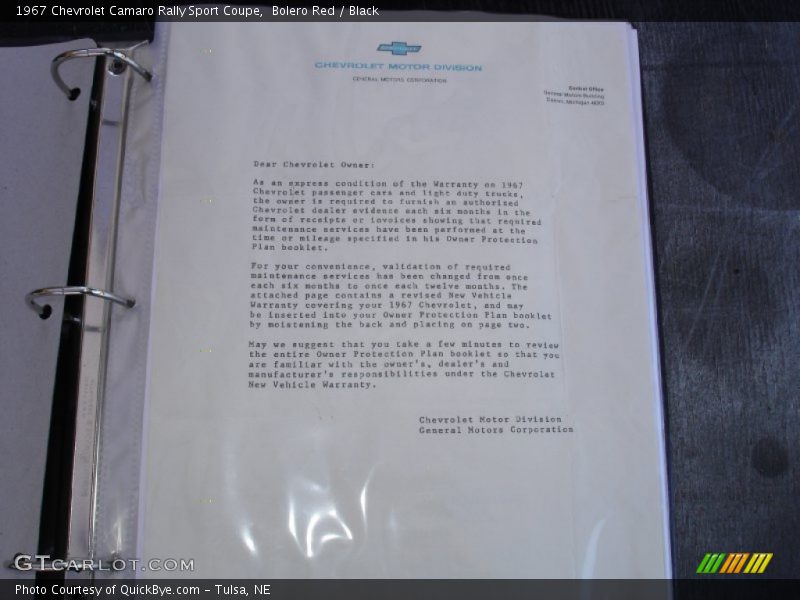 Bolero Red / Black 1967 Chevrolet Camaro Rally Sport Coupe