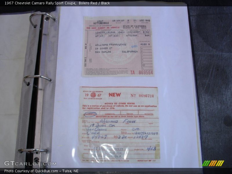 Bolero Red / Black 1967 Chevrolet Camaro Rally Sport Coupe