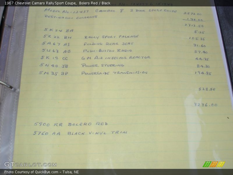 Bolero Red / Black 1967 Chevrolet Camaro Rally Sport Coupe