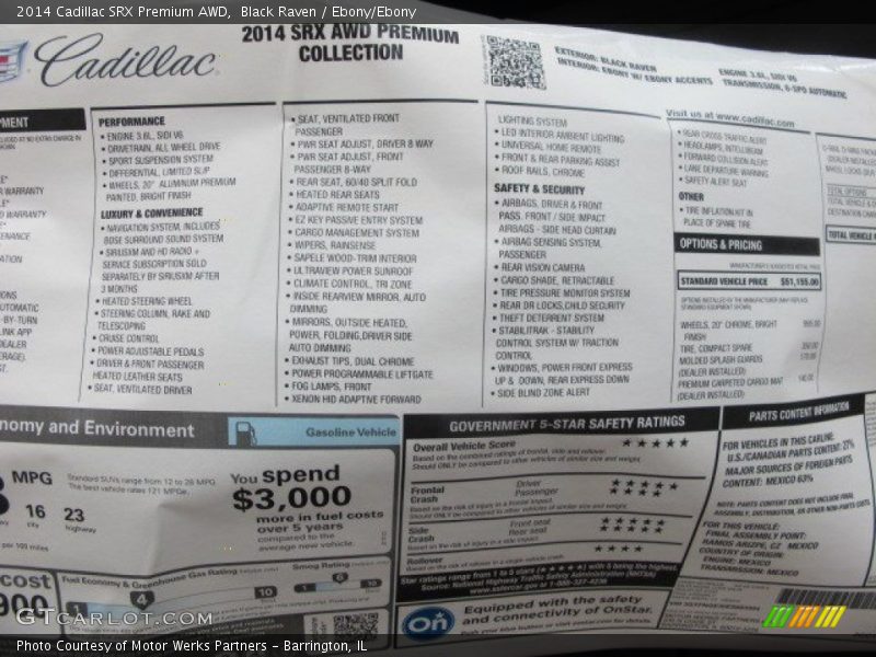  2014 SRX Premium AWD Window Sticker