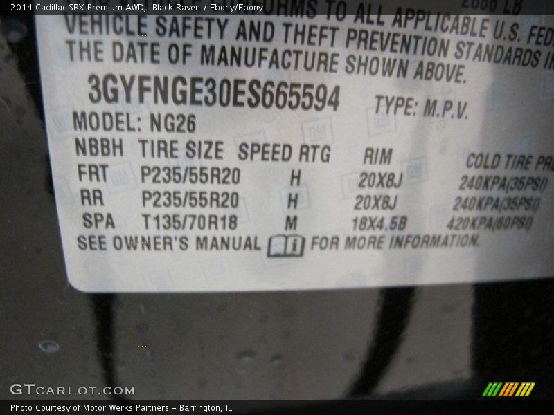 Info Tag of 2014 SRX Premium AWD