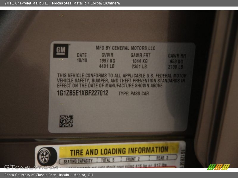 Mocha Steel Metallic / Cocoa/Cashmere 2011 Chevrolet Malibu LS