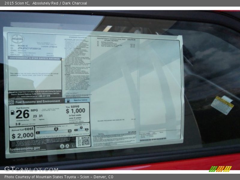 Absolutely Red / Dark Charcoal 2015 Scion tC