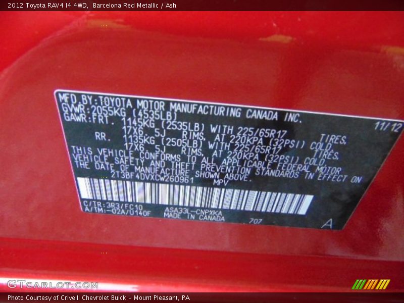 Barcelona Red Metallic / Ash 2012 Toyota RAV4 I4 4WD