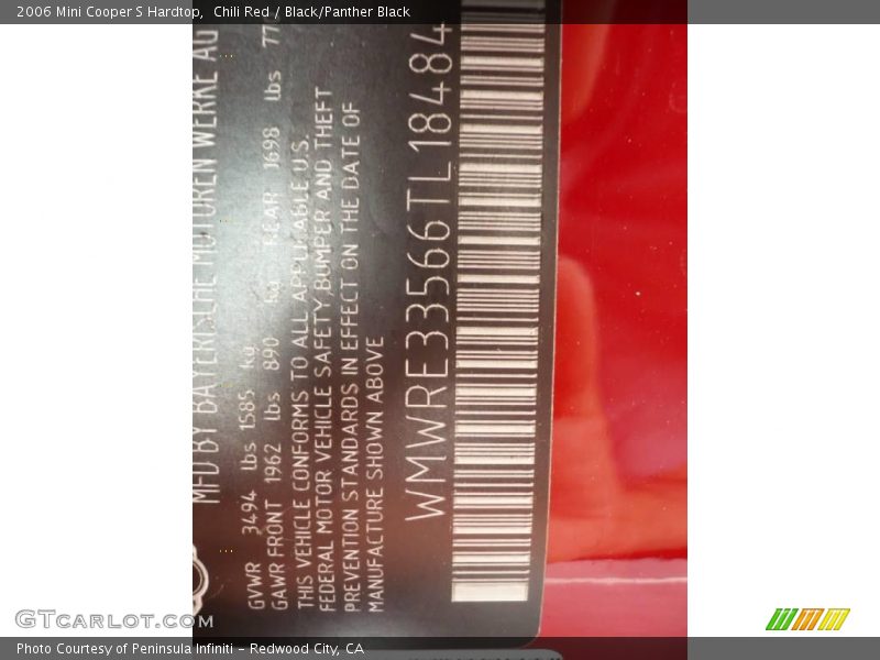 Chili Red / Black/Panther Black 2006 Mini Cooper S Hardtop