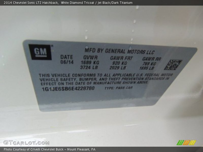 White Diamond Tricoat / Jet Black/Dark Titanium 2014 Chevrolet Sonic LTZ Hatchback