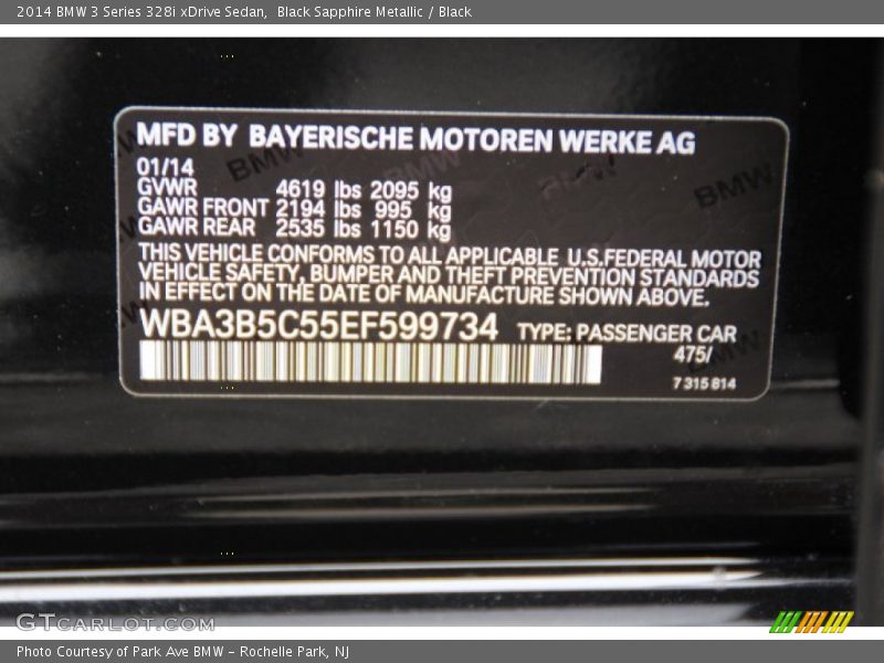 2014 3 Series 328i xDrive Sedan Black Sapphire Metallic Color Code 475