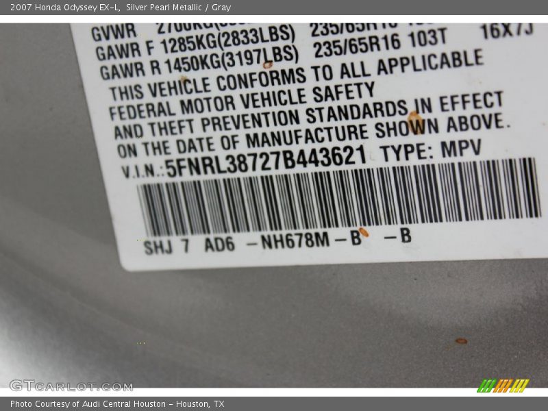 Silver Pearl Metallic / Gray 2007 Honda Odyssey EX-L